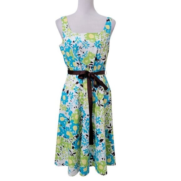 Sweet Size 8 Pistachio Green, Bright Blue and White Sleeveless Sheath Dress - Picture 1 of 11